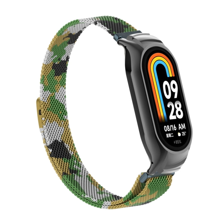 For Xiaomi Mi Band 8 Integrated Metal Case + Milanese Magnetic Watch Band(Army Green) - Smart Wear by PMC Jewellery | Online Shopping South Africa | PMC Jewellery