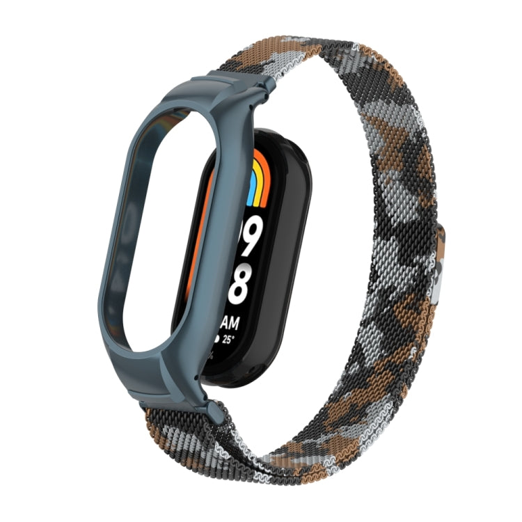 For Xiaomi Mi Band 8 Integrated Metal Case + Milanese Magnetic Watch Band(Brown) - Smart Wear by PMC TechLife | Online Shopping South Africa | PMC TechLife