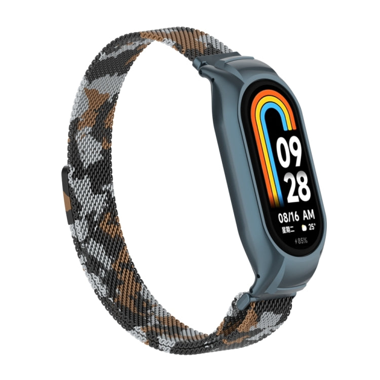 For Xiaomi Mi Band 8 Integrated Metal Case + Milanese Magnetic Watch Band(Brown) - Smart Wear by PMC TechLife | Online Shopping South Africa | PMC TechLife