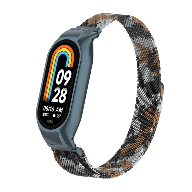 For Xiaomi Mi Band 8 Integrated Metal Case + Milanese Magnetic Watch Band(Brown) - Smart Wear by PMC TechLife | Online Shopping South Africa | PMC TechLife