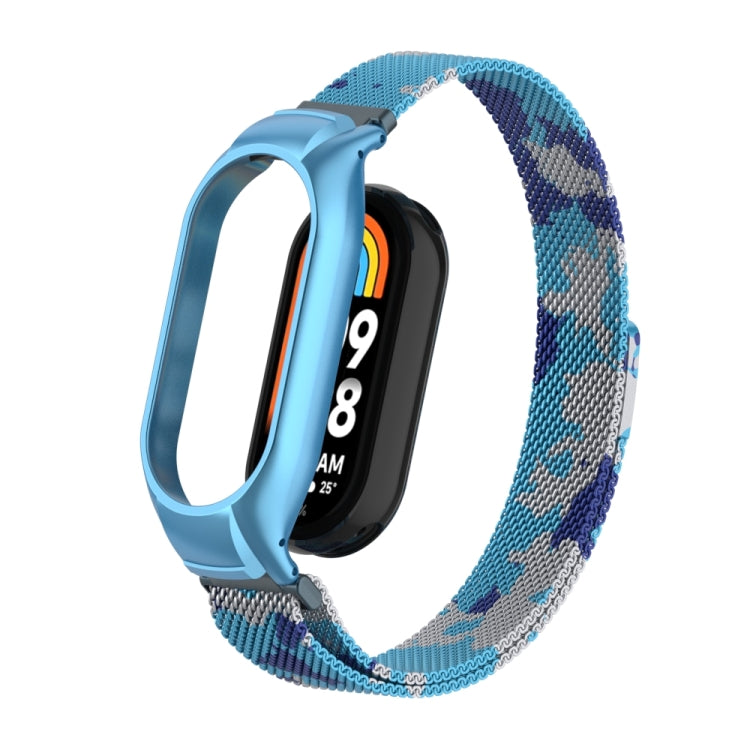For Xiaomi Mi Band 8 Integrated Metal Case + Milanese Magnetic Watch Band(Camouflage Blue) - Smart Wear by PMC TechLife | Online Shopping South Africa | PMC TechLife