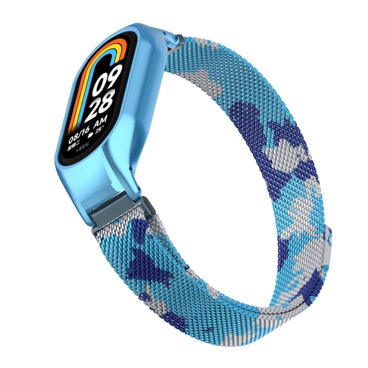 For Xiaomi Mi Band 8 Integrated Metal Case + Milanese Magnetic Watch Band(Camouflage Blue) - Smart Wear by PMC TechLife | Online Shopping South Africa | PMC TechLife