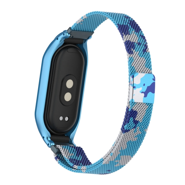 For Xiaomi Mi Band 8 Integrated Metal Case + Milanese Magnetic Watch Band(Camouflage Blue) - Smart Wear by PMC Jewellery | Online Shopping South Africa | PMC Jewellery