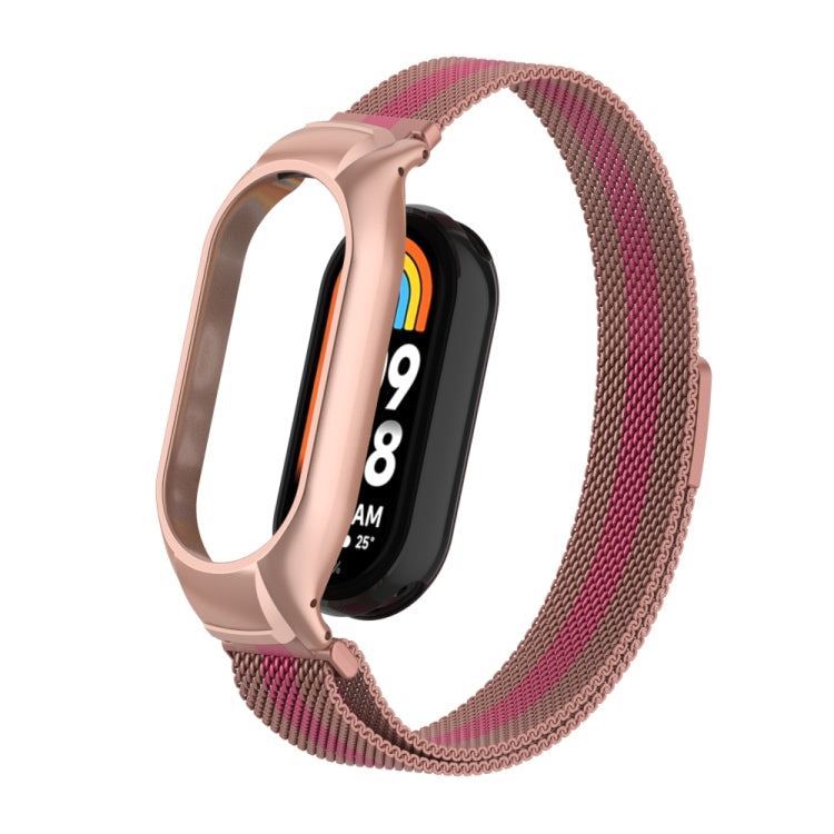 For Xiaomi Mi Band 8 Integrated Metal Case + Milanese Magnetic Watch Band(Rose+Pink) - Smart Wear by PMC TechLife | Online Shopping South Africa | PMC TechLife