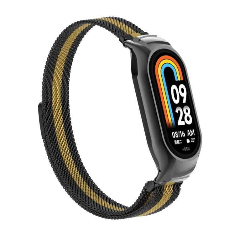 For Xiaomi Mi Band 8 Integrated Metal Case + Milanese Magnetic Watch Band(Black+Gold) - Smart Wear by PMC TechLife | Online Shopping South Africa | PMC TechLife