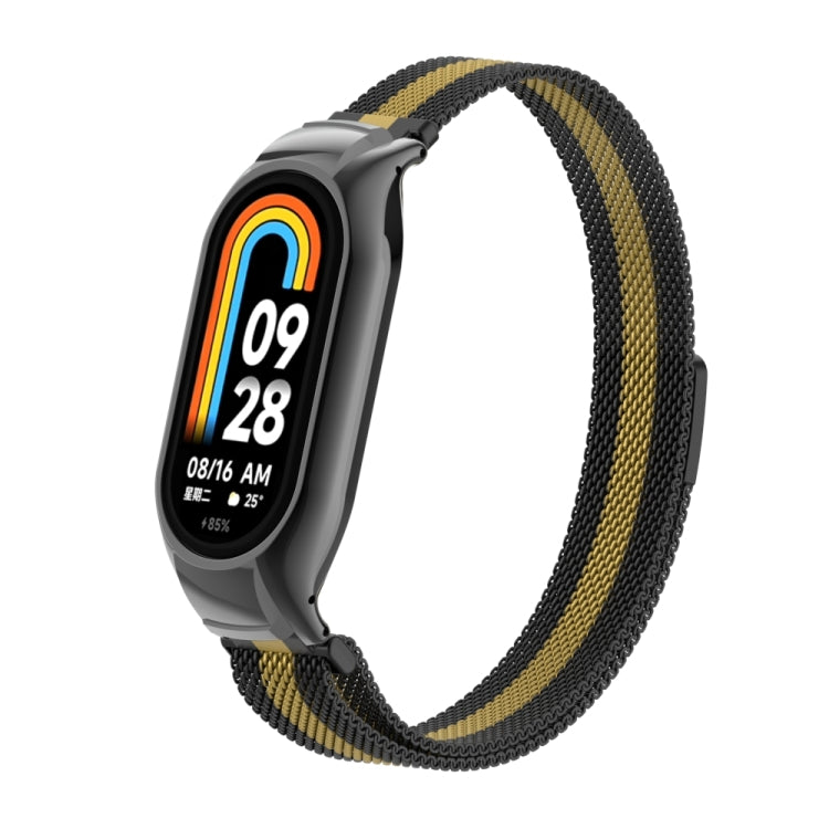 For Xiaomi Mi Band 8 Integrated Metal Case + Milanese Magnetic Watch Band(Black+Gold) - Smart Wear by PMC TechLife | Online Shopping South Africa | PMC TechLife