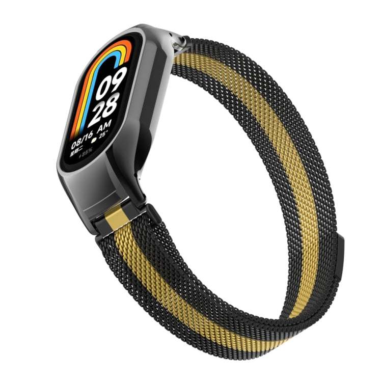 For Xiaomi Mi Band 8 Integrated Metal Case + Milanese Magnetic Watch Band(Black+Gold) - Smart Wear by PMC Jewellery | Online Shopping South Africa | PMC Jewellery