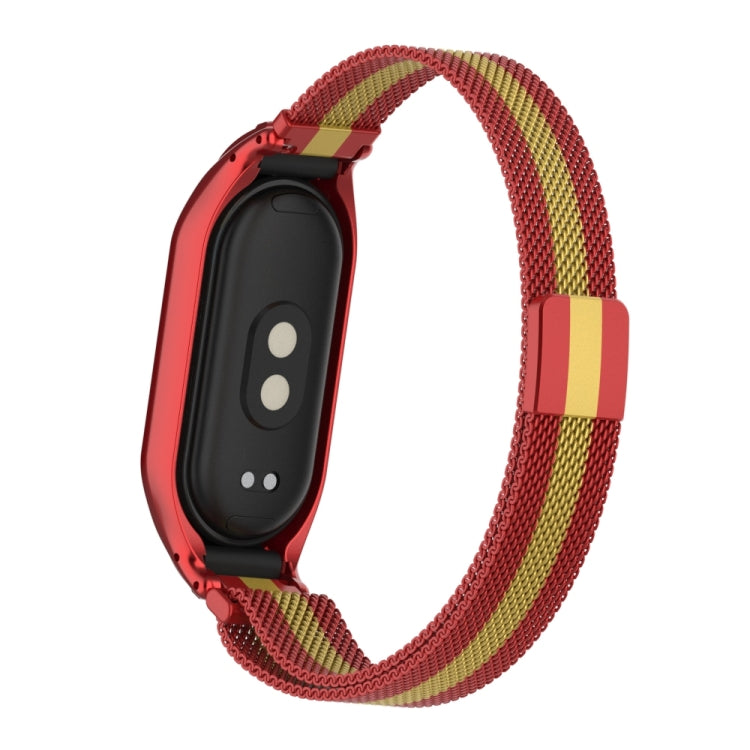 For Xiaomi Mi Band 8 Integrated Metal Case + Milanese Magnetic Watch Band(Red+Gold) - Smart Wear by PMC TechLife | Online Shopping South Africa | PMC TechLife