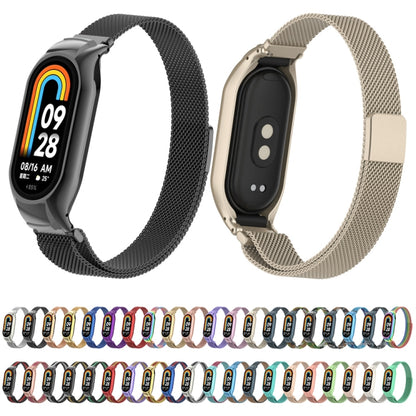 For Xiaomi Mi Band 8 Integrated Metal Case + Milanese Magnetic Watch Band(Milk Tea Color) - Smart Wear by PMC Jewellery | Online Shopping South Africa | PMC Jewellery