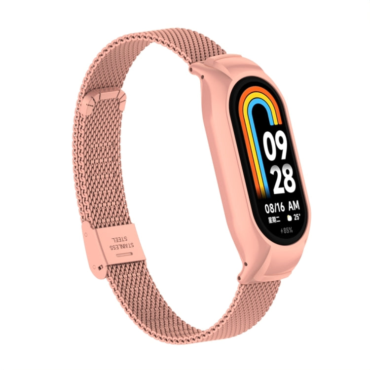 For Xiaomi Mi Band 8 Integrated Metal Case + Steel Mesh Buckle Watch Band(Bright Pink) - Smart Wear by PMC TechLife | Online Shopping South Africa | PMC TechLife