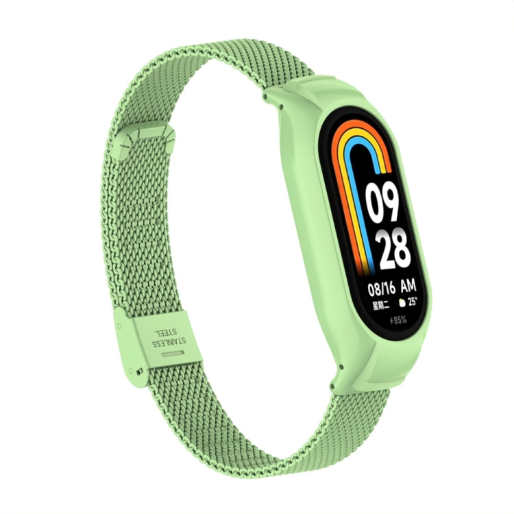 For Xiaomi Mi Band 8 Integrated Metal Case + Steel Mesh Buckle Watch Band(Matcha Green) - Smart Wear by PMC Jewellery | Online Shopping South Africa | PMC Jewellery