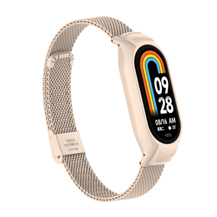 For Xiaomi Mi Band 8 Integrated Metal Case + Steel Mesh Buckle Watch Band(Lotus Pink) - Smart Wear by PMC TechLife | Online Shopping South Africa | PMC TechLife