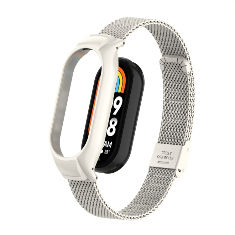 For Xiaomi Mi Band 8 Integrated Metal Case + Steel Mesh Buckle Watch Band(Beige) - Smart Wear by PMC TechLife | Online Shopping South Africa | PMC TechLife