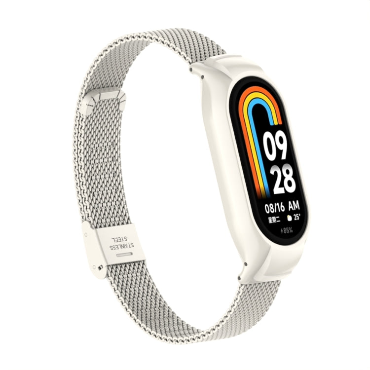 For Xiaomi Mi Band 8 Integrated Metal Case + Steel Mesh Buckle Watch Band(Beige) - Smart Wear by PMC TechLife | Online Shopping South Africa | PMC TechLife