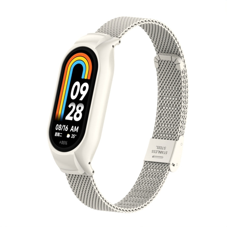 For Xiaomi Mi Band 8 Integrated Metal Case + Steel Mesh Buckle Watch Band(Beige) - Smart Wear by PMC TechLife | Online Shopping South Africa | PMC TechLife