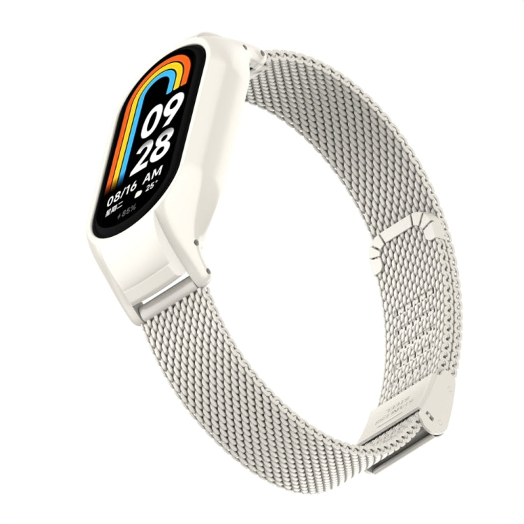 For Xiaomi Mi Band 8 Integrated Metal Case + Steel Mesh Buckle Watch Band(Beige) - Smart Wear by PMC TechLife | Online Shopping South Africa | PMC TechLife