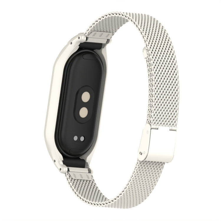For Xiaomi Mi Band 8 Integrated Metal Case + Steel Mesh Buckle Watch Band(Beige) - Smart Wear by PMC TechLife | Online Shopping South Africa | PMC TechLife