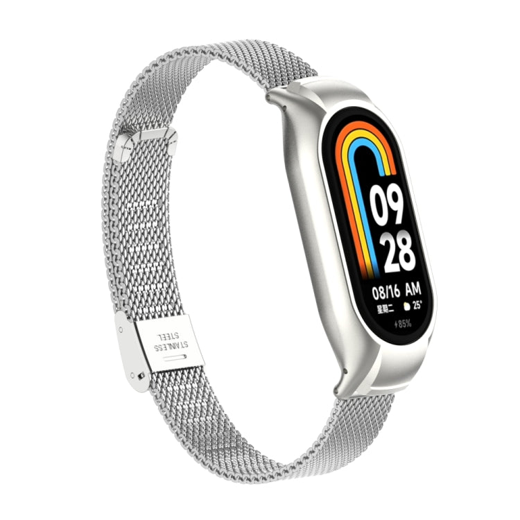 For Xiaomi Mi Band 8 Integrated Metal Case + Steel Mesh Buckle Watch Band(Silver) - Smart Wear by PMC Jewellery | Online Shopping South Africa | PMC Jewellery