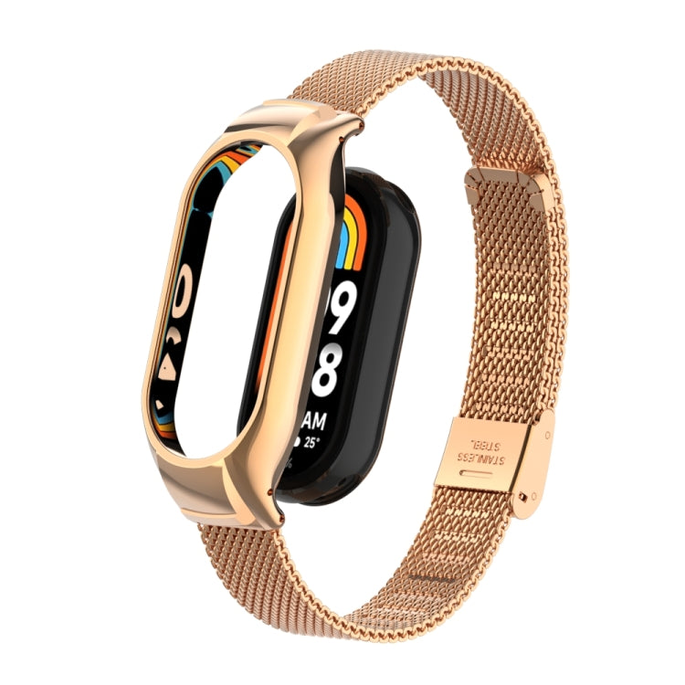 For Xiaomi Mi Band 8 Integrated Metal Case + Steel Mesh Buckle Watch Band(Rose Gold) - Smart Wear by PMC TechLife | Online Shopping South Africa | PMC TechLife