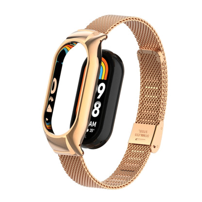 For Xiaomi Mi Band 8 Integrated Metal Case + Steel Mesh Buckle Watch Band(Rose Gold) - Smart Wear by PMC Jewellery | Online Shopping South Africa | PMC Jewellery