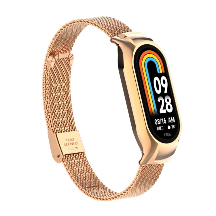For Xiaomi Mi Band 8 Integrated Metal Case + Steel Mesh Buckle Watch Band(Rose Gold) - Smart Wear by PMC TechLife | Online Shopping South Africa | PMC TechLife