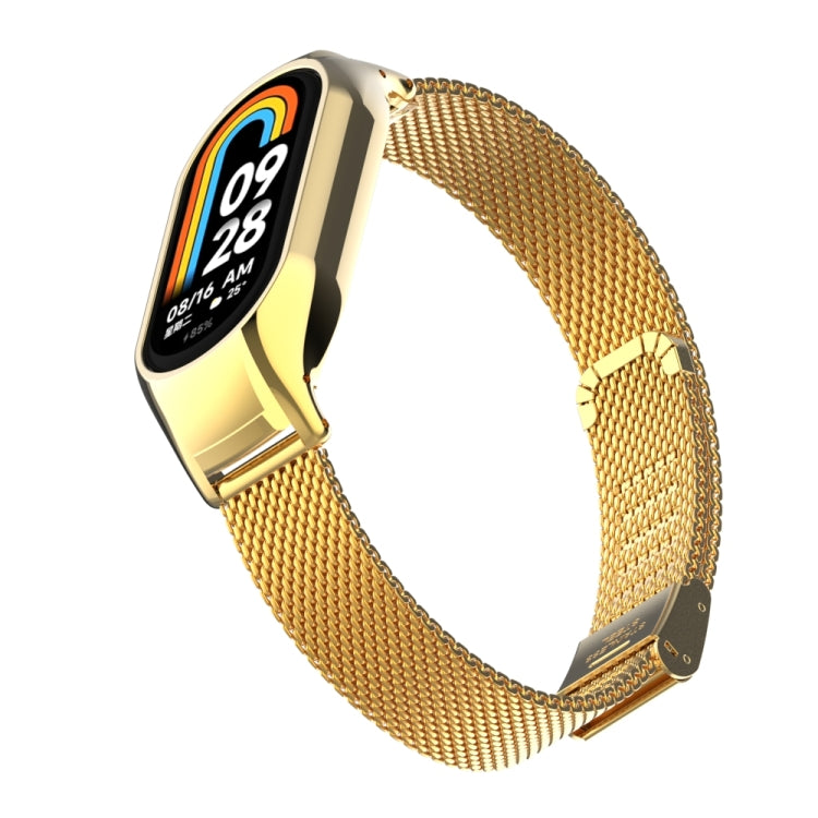 For Xiaomi Mi Band 8 Integrated Metal Case + Steel Mesh Buckle Watch Band(Gold) - Smart Wear by PMC TechLife | Online Shopping South Africa | PMC TechLife