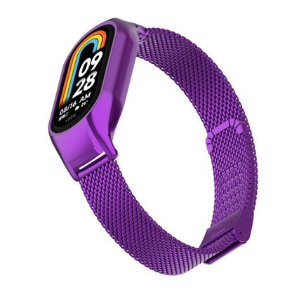 For Xiaomi Mi Band 8 Integrated Metal Case + Steel Mesh Buckle Watch Band(Purple) - Smart Wear by PMC Jewellery | Online Shopping South Africa | PMC Jewellery