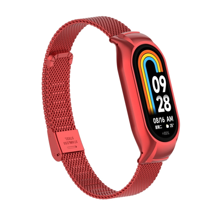 For Xiaomi Mi Band 8 Integrated Metal Case + Steel Mesh Buckle Watch Band(Red) - Smart Wear by PMC TechLife | Online Shopping South Africa | PMC TechLife