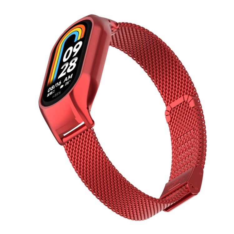 For Xiaomi Mi Band 8 Integrated Metal Case + Steel Mesh Buckle Watch Band(Red) - Smart Wear by PMC TechLife | Online Shopping South Africa | PMC TechLife