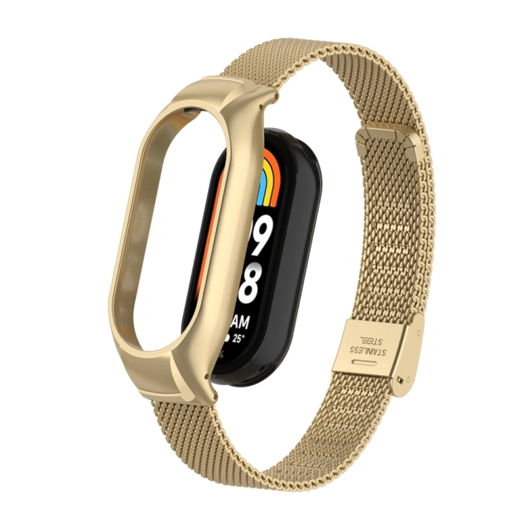 For Xiaomi Mi Band 8 Integrated Metal Case + Steel Mesh Buckle Watch Band(Retro Gold) - Smart Wear by PMC TechLife | Online Shopping South Africa | PMC TechLife