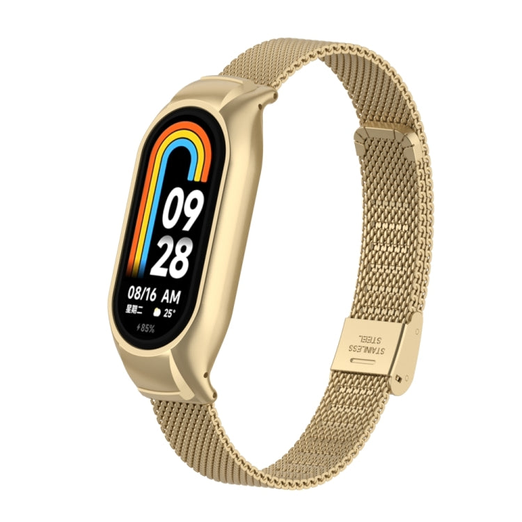 For Xiaomi Mi Band 8 Integrated Metal Case + Steel Mesh Buckle Watch Band(Retro Gold) - Smart Wear by PMC TechLife | Online Shopping South Africa | PMC TechLife