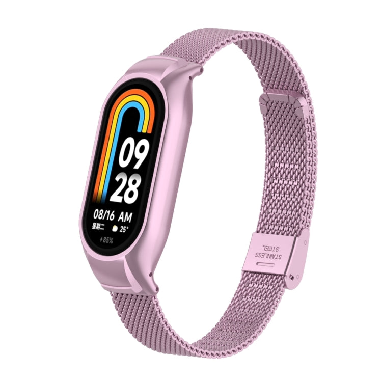 For Xiaomi Mi Band 8 Integrated Metal Case + Steel Mesh Buckle Watch Band(Rose Pink) - Smart Wear by PMC Jewellery | Online Shopping South Africa | PMC Jewellery