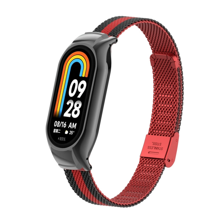 For Xiaomi Mi Band 8 Integrated Metal Case + Steel Mesh Buckle Watch Band(Black+Red) - Smart Wear by PMC TechLife | Online Shopping South Africa | PMC TechLife