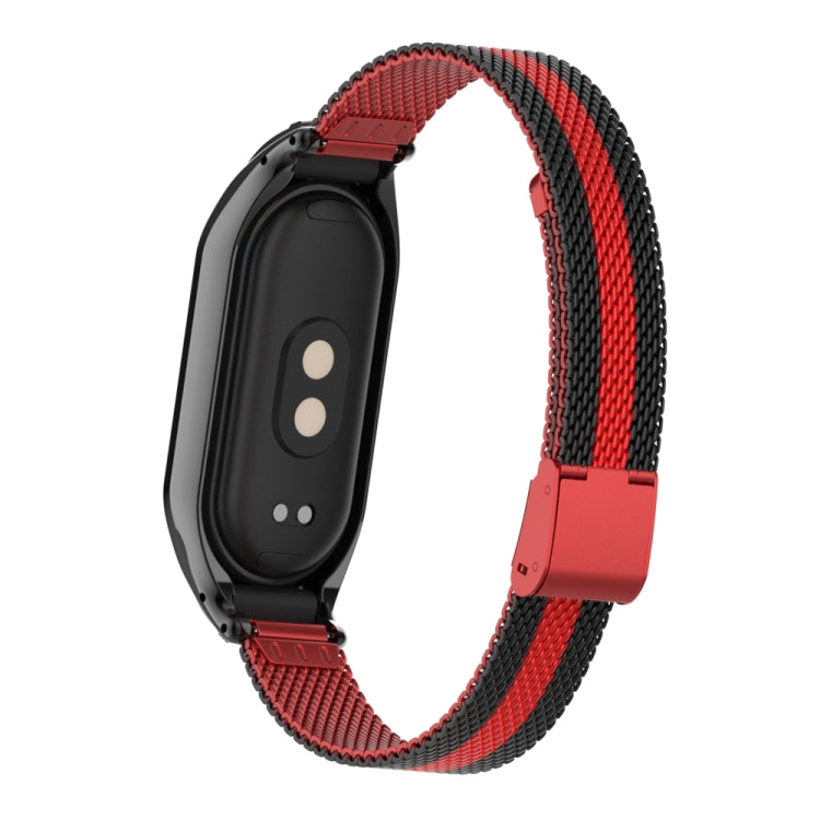 For Xiaomi Mi Band 8 Integrated Metal Case + Steel Mesh Buckle Watch Band(Black+Red) - Smart Wear by PMC TechLife | Online Shopping South Africa | PMC TechLife