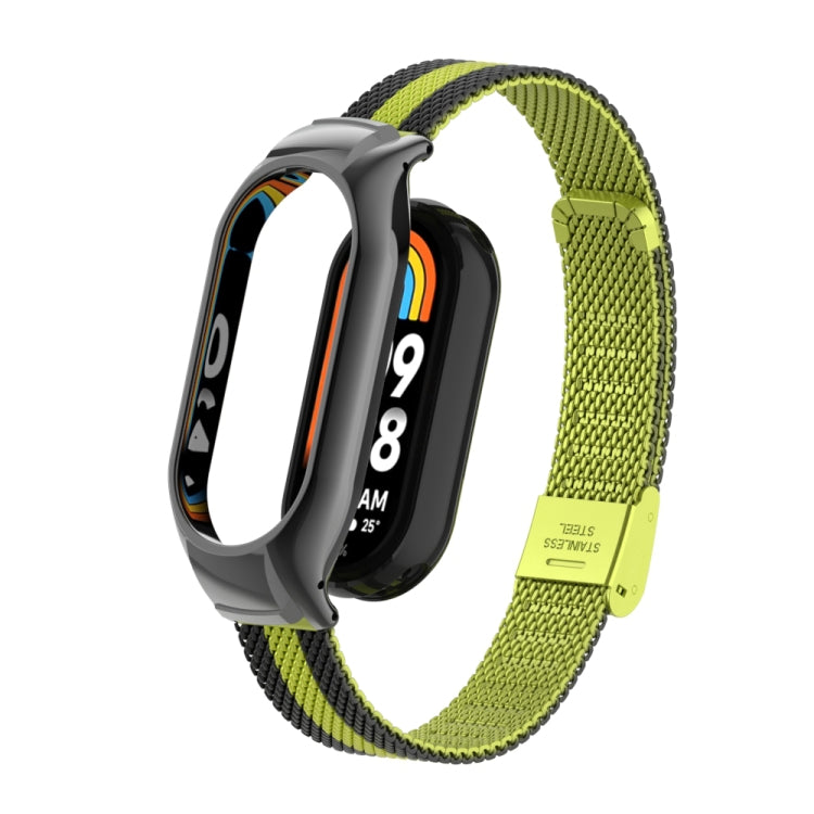 For Xiaomi Mi Band 8 Integrated Metal Case + Steel Mesh Buckle Watch Band(Black+Yellow) - Smart Wear by PMC TechLife | Online Shopping South Africa | PMC TechLife