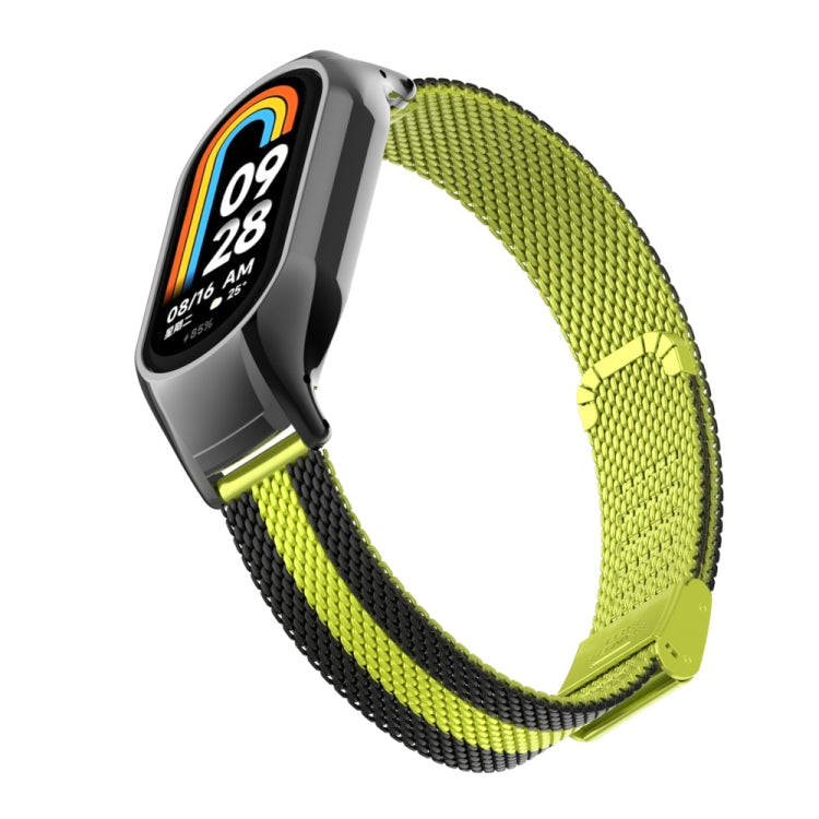 For Xiaomi Mi Band 8 Integrated Metal Case + Steel Mesh Buckle Watch Band(Black+Yellow) - Smart Wear by PMC TechLife | Online Shopping South Africa | PMC TechLife