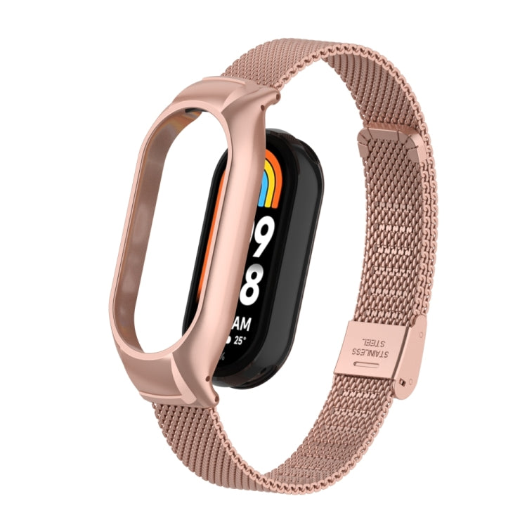 For Xiaomi Mi Band 8 Integrated Metal Case + Steel Mesh Buckle Watch Band(Rose Red) - Smart Wear by PMC TechLife | Online Shopping South Africa | PMC TechLife
