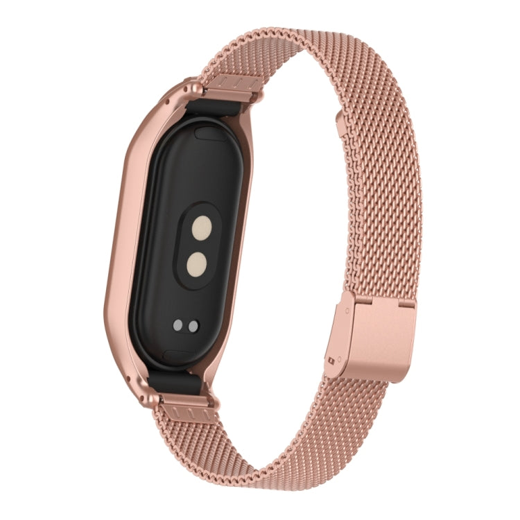 For Xiaomi Mi Band 8 Integrated Metal Case + Steel Mesh Buckle Watch Band(Rose Red) - Smart Wear by PMC TechLife | Online Shopping South Africa | PMC TechLife