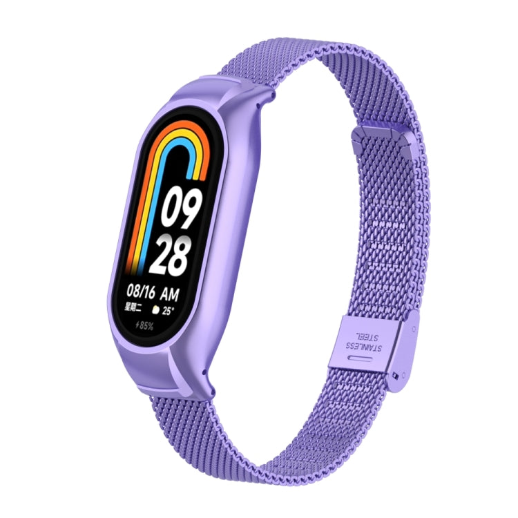 For Xiaomi Mi Band 8 Integrated Metal Case + Steel Mesh Buckle Watch Band(Hyun Purple) - Smart Wear by PMC TechLife | Online Shopping South Africa | PMC TechLife