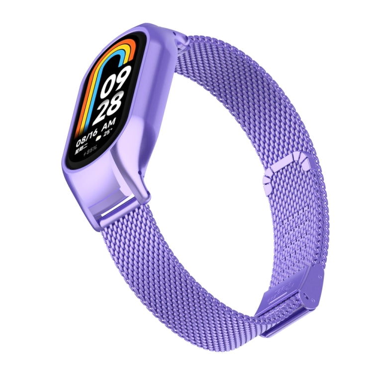 For Xiaomi Mi Band 8 Integrated Metal Case + Steel Mesh Buckle Watch Band(Hyun Purple) - Smart Wear by PMC TechLife | Online Shopping South Africa | PMC TechLife
