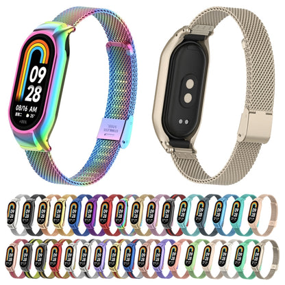 For Xiaomi Mi Band 8 Integrated Metal Case + Steel Mesh Buckle Watch Band(Milk Tea Color) - Smart Wear by PMC Jewellery | Online Shopping South Africa | PMC Jewellery