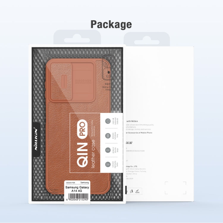 For Samsung Galaxy A14 4G NILLKIN QIN Series Pro Sliding Camera Cover Design Leather Phone Case(Brown) - Galaxy Phone Cases by NILLKIN | Online Shopping South Africa | PMC TechLife | Buy Now Pay Later Mobicred