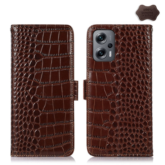 For Xiaomi Redmi Note 12 Turbo Crocodile Top Layer Cowhide Leather Phone Case(Brown) - Xiaomi Cases by PMC Jewellery | Online Shopping South Africa | PMC Jewellery