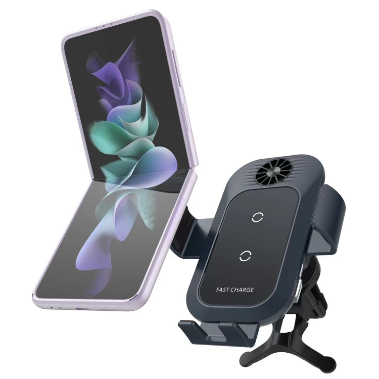 For Samsung Galaxy Z Flip4 / 3 C35 Fan Cooling Dual Coil Car Phone Holder Wireless Charger - Wireless Charger Holders by PMC TechLife | Online Shopping South Africa | PMC TechLife