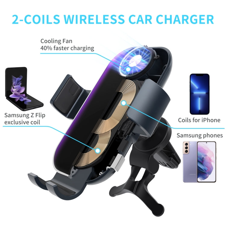 For Samsung Galaxy Z Flip4 / 3 C37 Fan Cooling Dual Coil Car Phone Holder Wireless Charger - Wireless Charger Holders by PMC TechLife | Online Shopping South Africa | PMC TechLife
