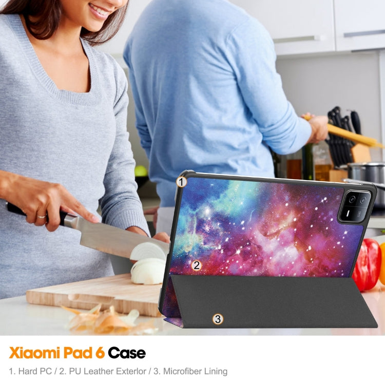 For Xiaomi Pad 6 / 6 Pro Custer Painted 3-Fold Stand Leather Smart Tablet Case(Milky Way) - free shipping - PMC TechLife - Order now!