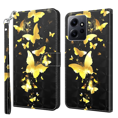 For Xiaomi Redmi Note 12 4G Global 3D Painting Pattern Flip Leather Phone Case(Gold Butterfly) - Note 12 Cases by PMC Jewellery | Online Shopping South Africa | PMC Jewellery