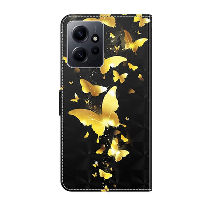 For Xiaomi Redmi Note 12 4G Global 3D Painting Pattern Flip Leather Phone Case(Gold Butterfly) - Note 12 Cases by PMC Jewellery | Online Shopping South Africa | PMC Jewellery