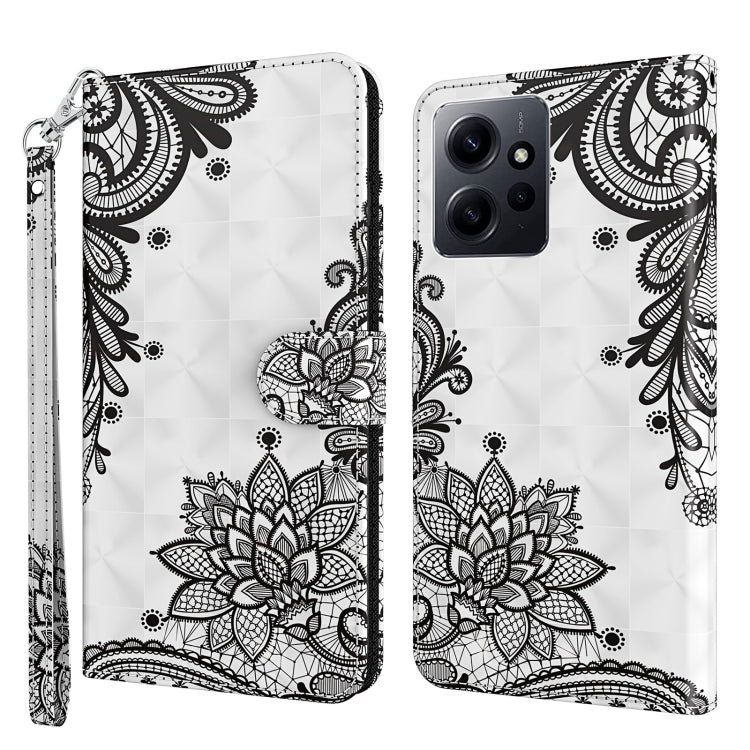 For Xiaomi Redmi Note 12 4G Global 3D Painting Pattern Flip Leather Phone Case(Diagonal Black Flower) - Note 12 Cases by PMC Jewellery | Online Shopping South Africa | PMC Jewellery