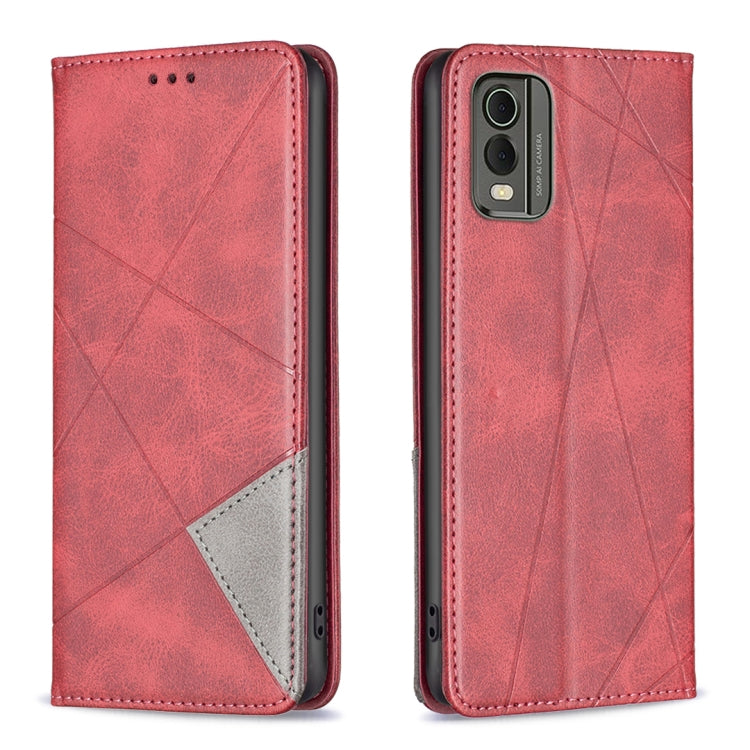 For Nokia C32 Rhombus Texture Magnetic Leather Phone Case(Red) - Nokia Cases by PMC Jewellery | Online Shopping South Africa | PMC Jewellery